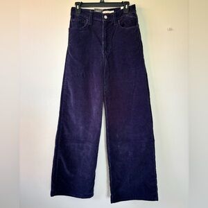 Levi’s Ribcage Wide Leg Pants Size 28 X 30 Navy Blue Corduroy High Rise NEW